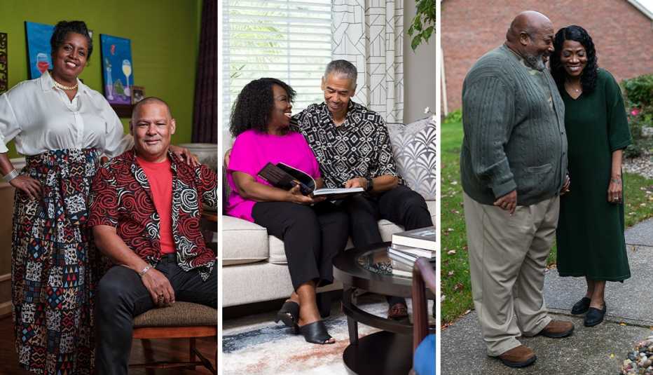 Parejas afroamericanas, de izq. a der.,  Lisa Swift-Young y Antonio Young; Darnell y Deborah Pegues; y Andre y Sheila Cuffy