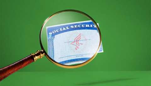 Social Security Card Magnifying Glass Green Background Social Security Card Magnifying Glass Green Background