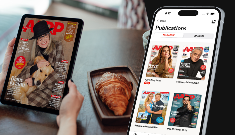 image of AARP magazine online and on the App