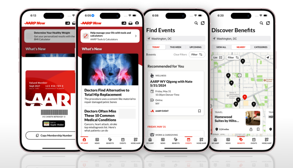a a r p now app multiple phone screens 