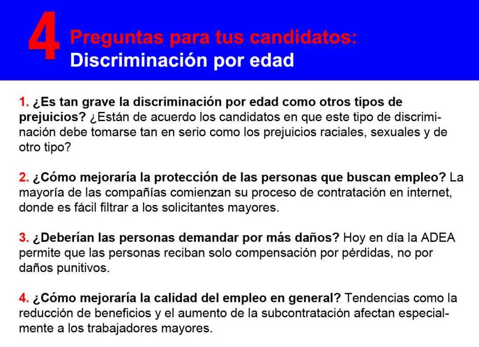 Imagen con preguntas sobre discriminación por edad.
