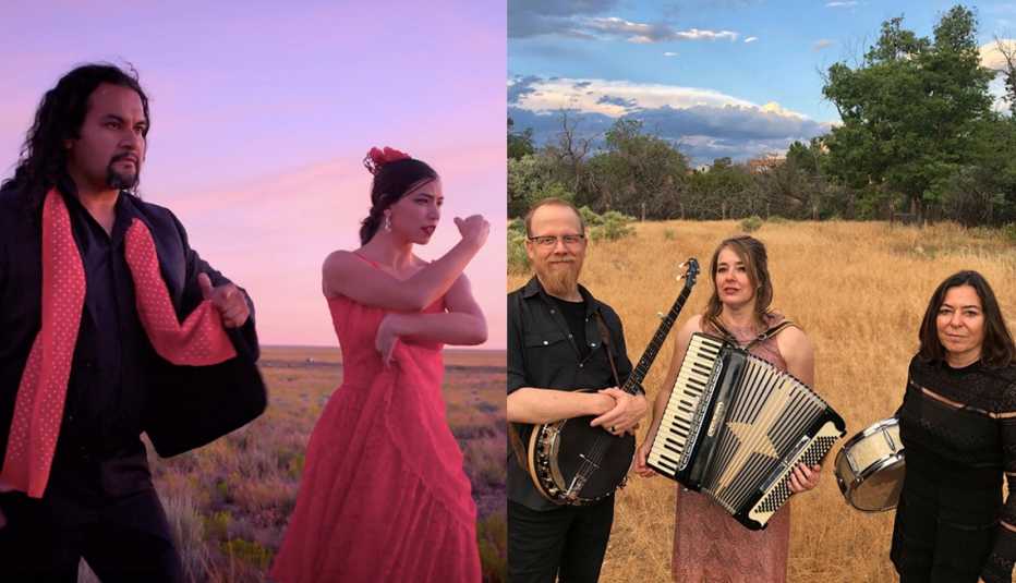 Jesús Muñoz y Mineral Hill a la izquierda y tres músicos a la derecha Jesús Muñoz y Mineral Hill a la izquierda y tres músicos a la derecha