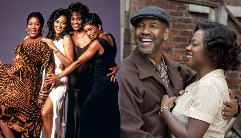 Loretta Devine, Lela Rochon, Whitney Houston y Angela Bassett en Waiting to Exhale, y Denzel Washington y Viola Davis en una escena de Fences