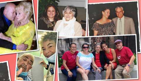 Montaje de fotos de Miguel Fernández y su madre  Juana María Delgado,  Amelia Cerbelli y madre Andrea Linares, Carmen Cusido y su padre Armando Cusido, Dra. Elsie Aquino-Gonzalez y su padre Rafael Aquino-Perez, Katharine A. Díaz y su familia.