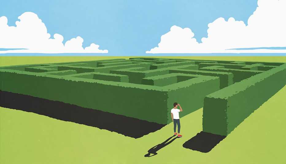 Una ilustración de una persona entrando a un laberinto.