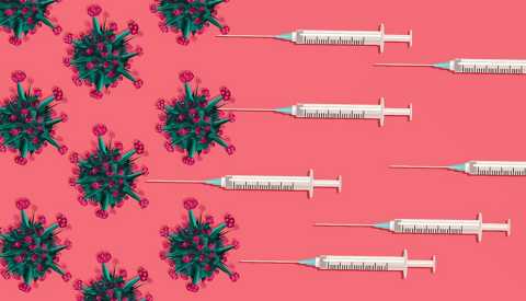 Ilustración que muestra muchas inyecciones en dirección del virus de COVID Ilustración que muestra muchas inyecciones en dirección del virus de COVID