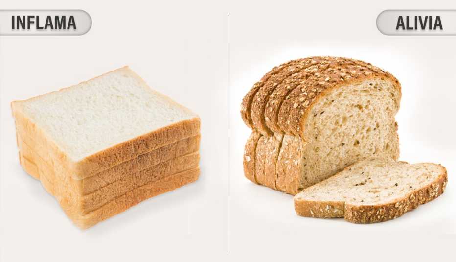 Pan blanco y pan de granos enteros