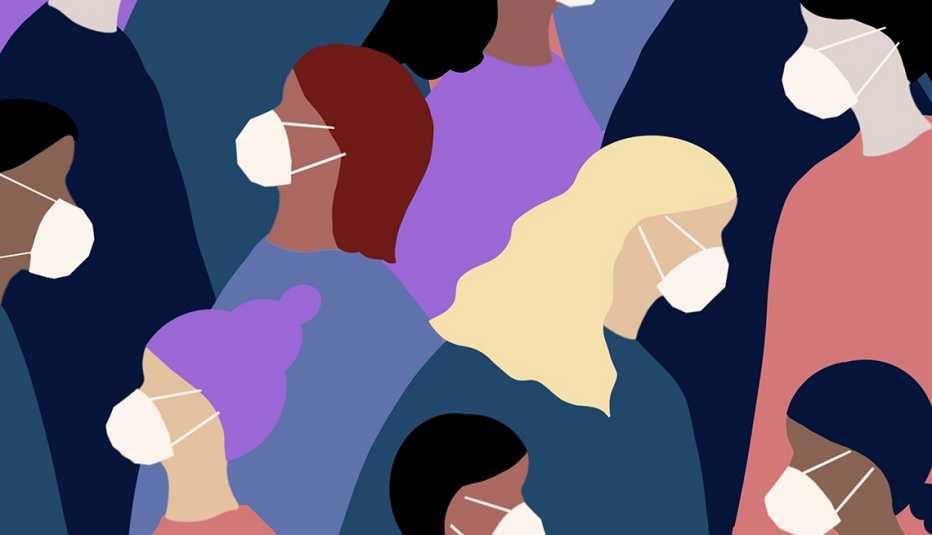 Ilustración de varias personas usando mascarilla