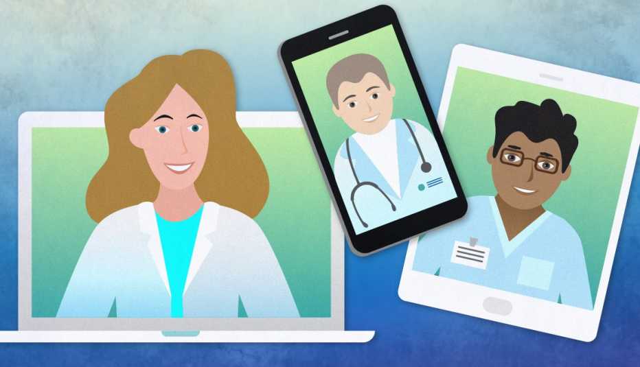  Ilustración de tres dispositivos utilizados para telesalud 