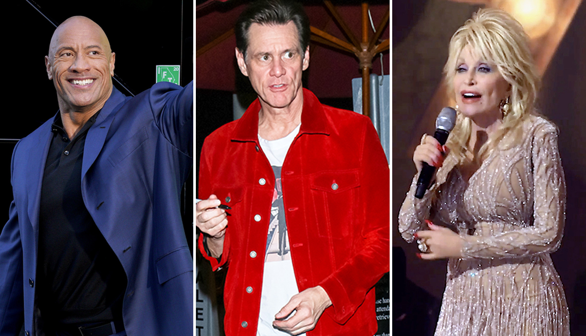 Tríptico de Dwayne 'the Rock' Johnson, Jim Carrey y Dolly Parton