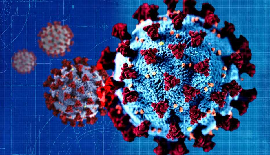 Ilustración en computadora de la variante delta del coronavirus