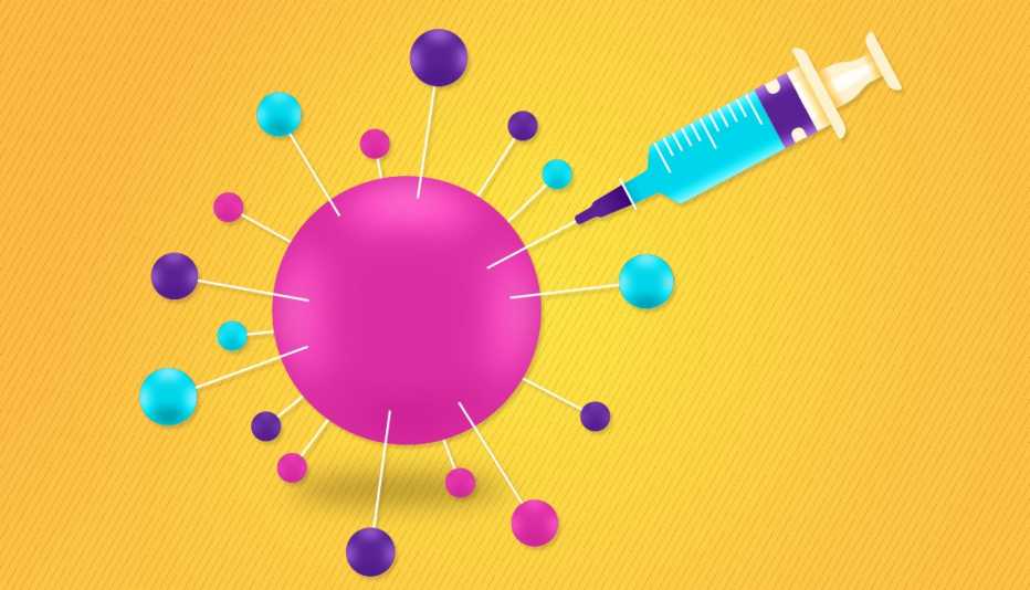 Ilustración de un virus que recibe una vacuna