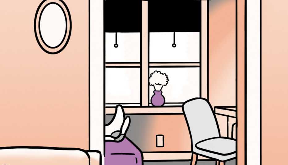 Ilustración de una habitación donde una persona descansa