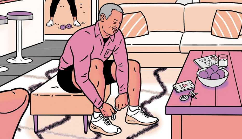 Ilustración de hombre amarrándose sus zapatos