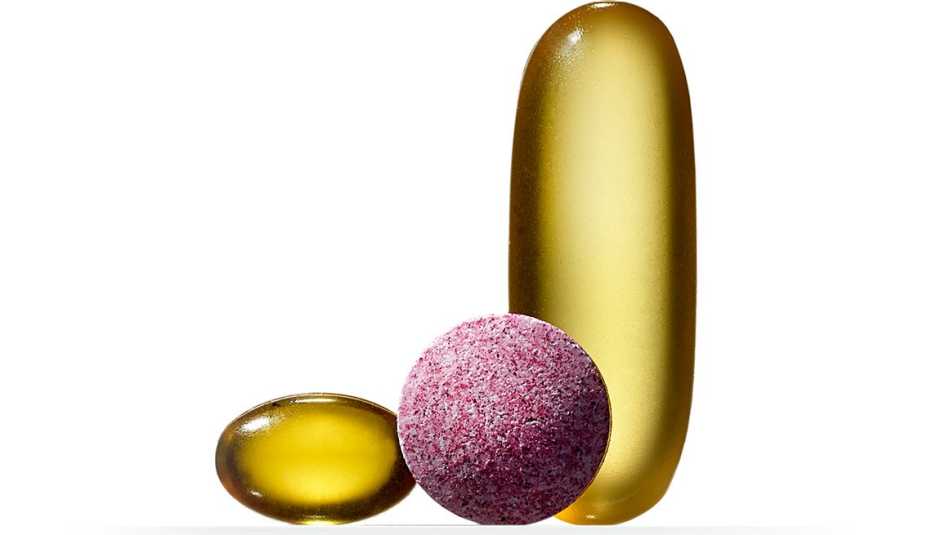 Closeup of Vitamin tablets, Supplements for senior health