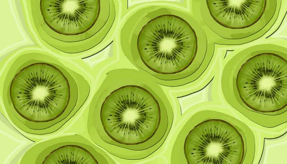 Rebanadas de kiwi sobre un fondo verde