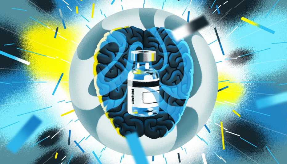 Ilustración de una vacuna protegiendo el cerebro Ilustración de una vacuna protegiendo el cerebro