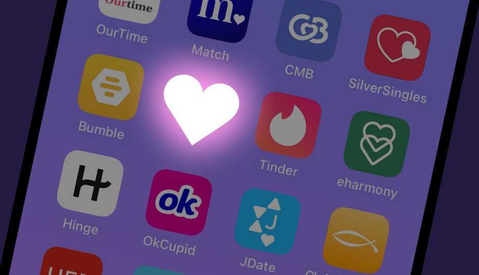 variedad de aplicaciones de citas en la pantalla de un teléfono con un fondo morado