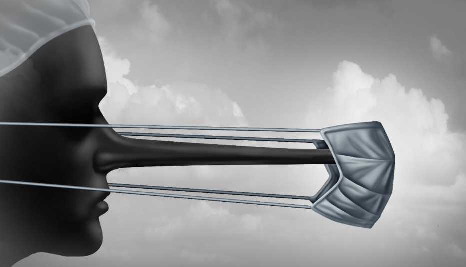 Doctor con la nariz larga y una mascarilla