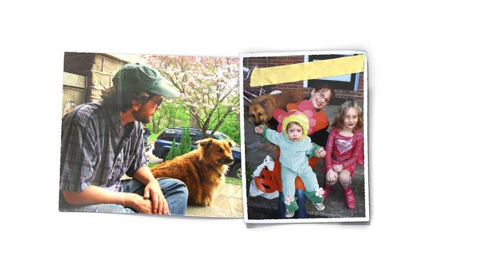 David Dudley con su perro y su esposa y sus hijas