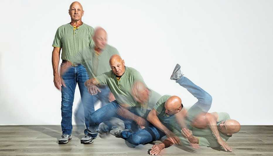 El especialista en dobles de cine Stuart F. Wilson mostrando una caída lateral