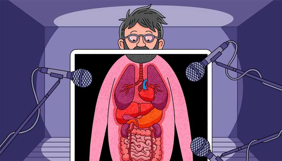 Ilustración de un hombre al que le hacen una radiografía para ver su interior