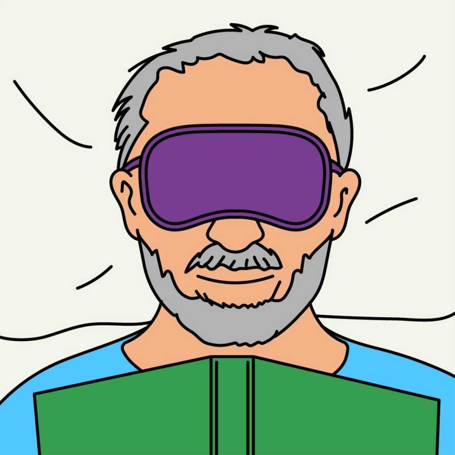 Ilustración de un hombre durmiendo con un libro en el pecho.