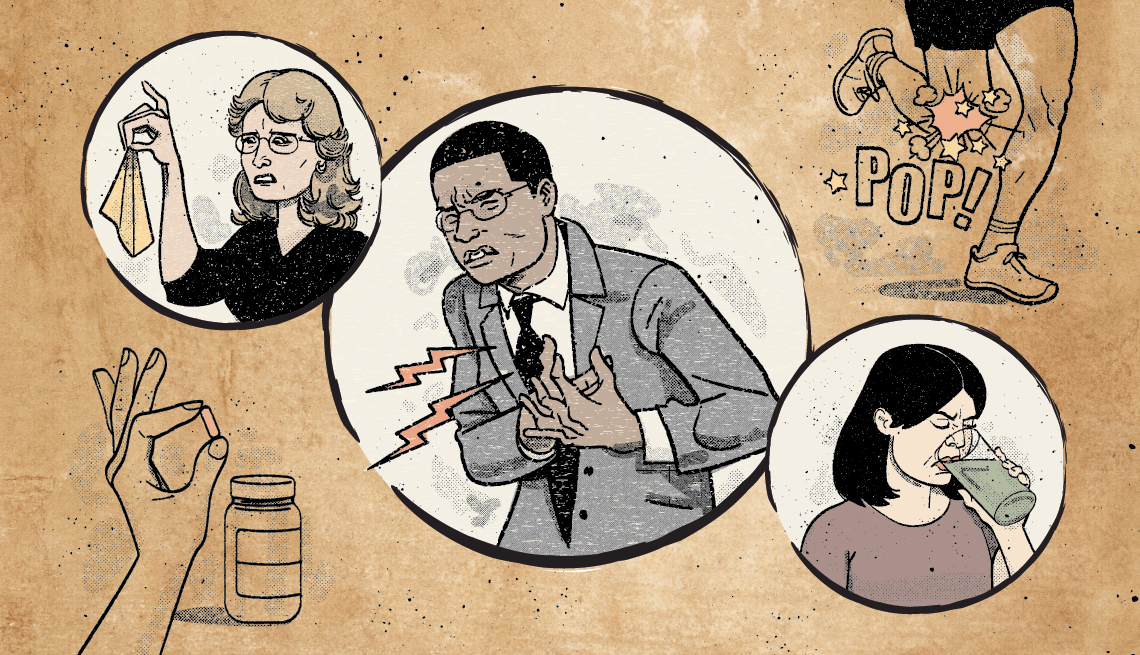 Caricatura de varias personas con padecimientos de salud
