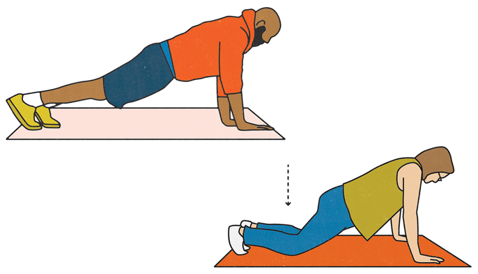 Ilustración de un hombre y una mujer haciendo flexiones.