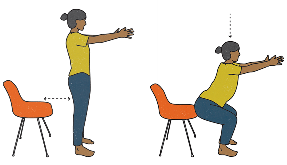 Ilustración de una mujer haciendo sentadillas.