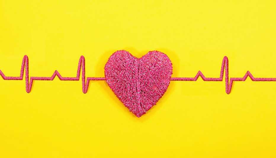 Un corazón y sus latidos formado por hilo de tejer