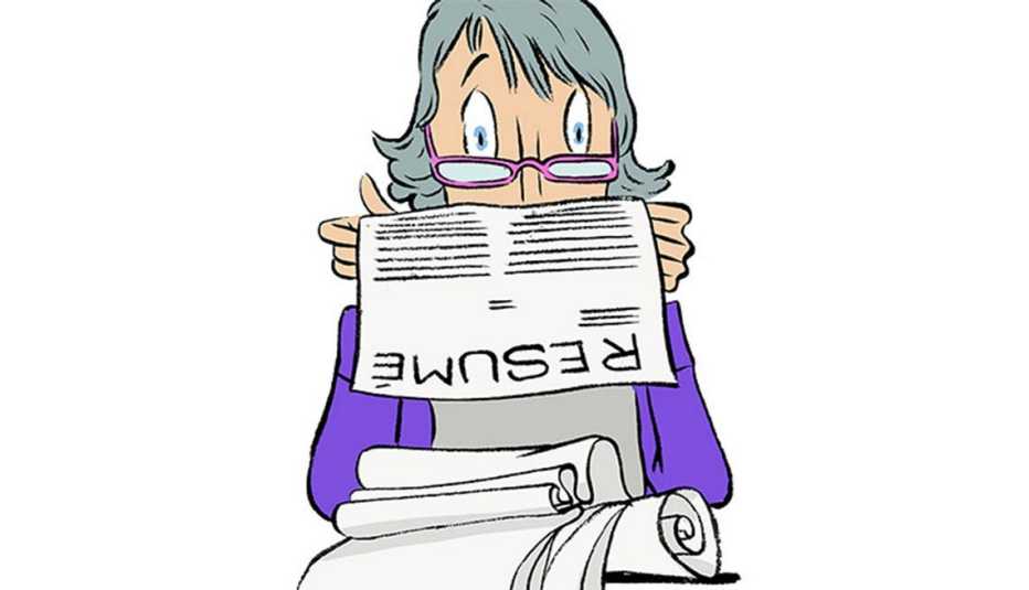 Ilustración de una mujer leyendo su curriculum