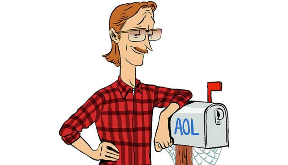 Illustración de un hombre apoyándose de un buzón de correos