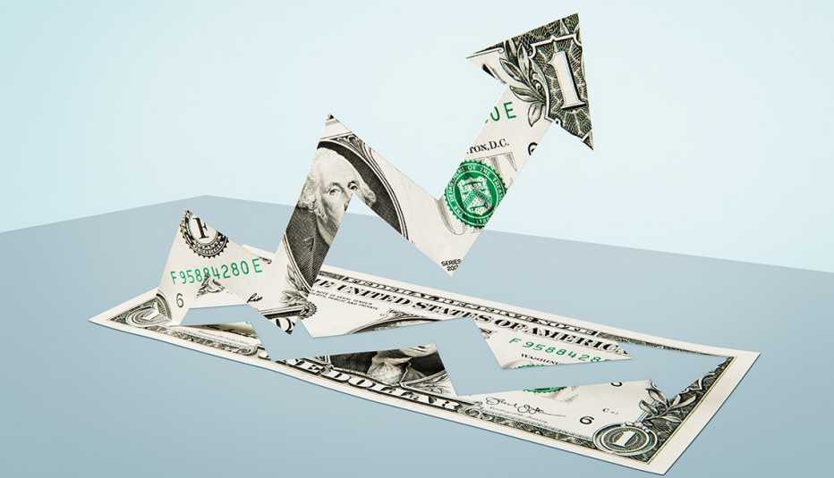 Ilustración de un dólar cuya parte interior se dobla en una flecha hacia arriba. Ilustración de un dólar cuya parte interior se dobla en una flecha hacia arriba.
