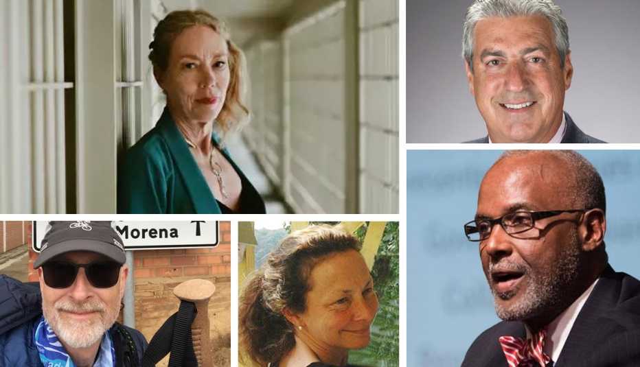 Retratos de Karen Gedney, Chris Stevens, Russ Eanes, Holly Carter, y Raymond Jetson
