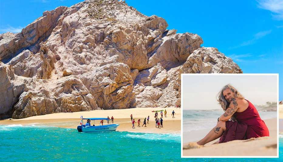 Playa en Cabo San Lucas, México, con una foto de Sarah Grohmann en un recuadro Playa en Cabo San Lucas, México, con una foto de Sarah Grohmann en un recuadro