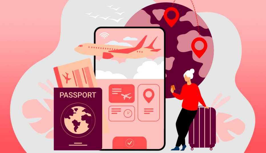 Mujer con maleta y pasaporte