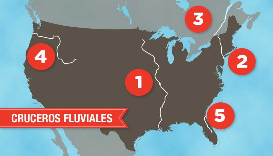 Mapa de Estados Unidos con el título Cruceros Fluviales Mapa de Estados Unidos con el título Cruceros Fluviales