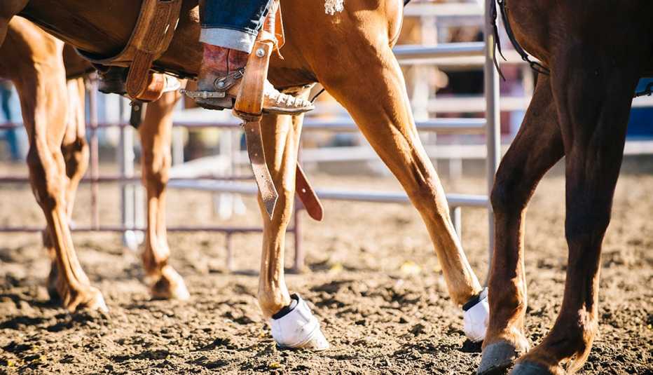 Mujer monta a caballo en un rancho