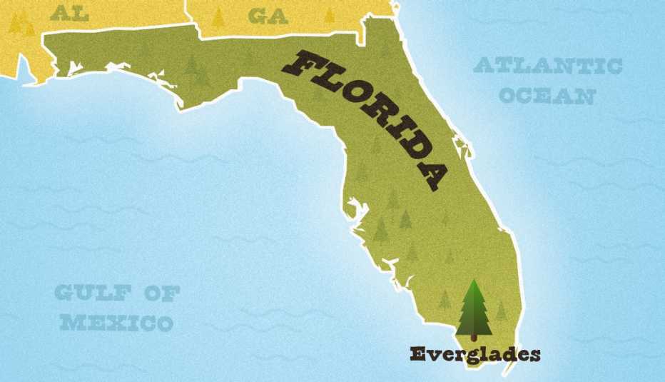 Mapa de Florida que muestra la ubicación aproximada del Parque Nacional Everglades Mapa de Florida que muestra la ubicación aproximada del Parque Nacional Everglades