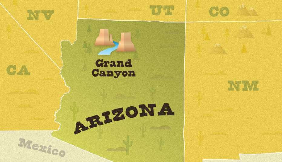 Mapa ubica el Parque Nacional del Gran Cañón en Arizona Mapa ubica el Parque Nacional del Gran Cañón en Arizona