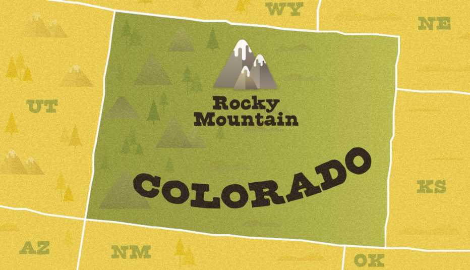 Mapa ilustrado de Colorado que muestra la ubicación del Rocky Mountain National Park