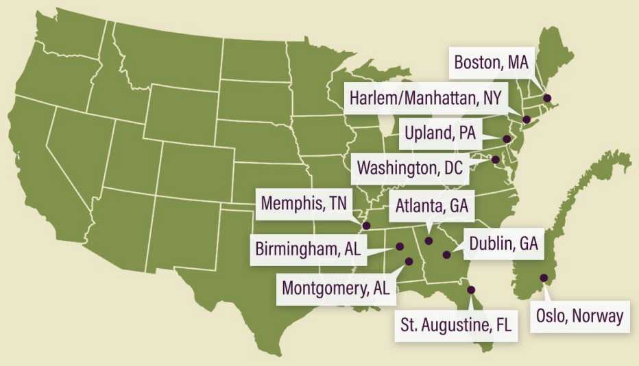 map of the U.S. showing where to Martin Luther King Jr. walked