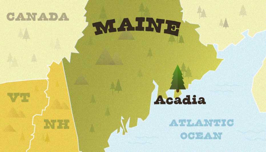Mapa muestra la ubicación del Acadia National Park Mapa muestra la ubicación del Acadia National Park