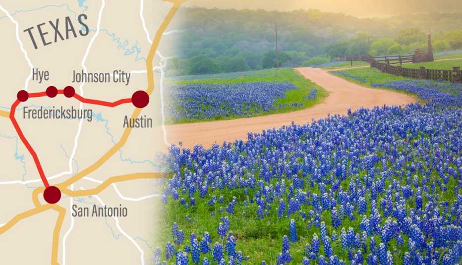 Mapa de un viaje por carretera por Texas