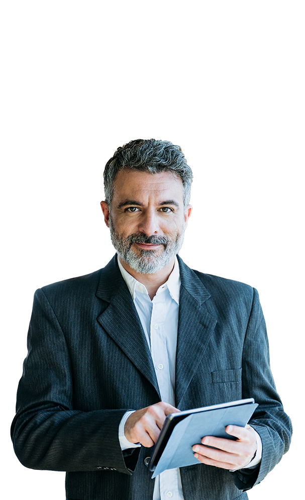 Bearded man Holding a tablet-L-Short