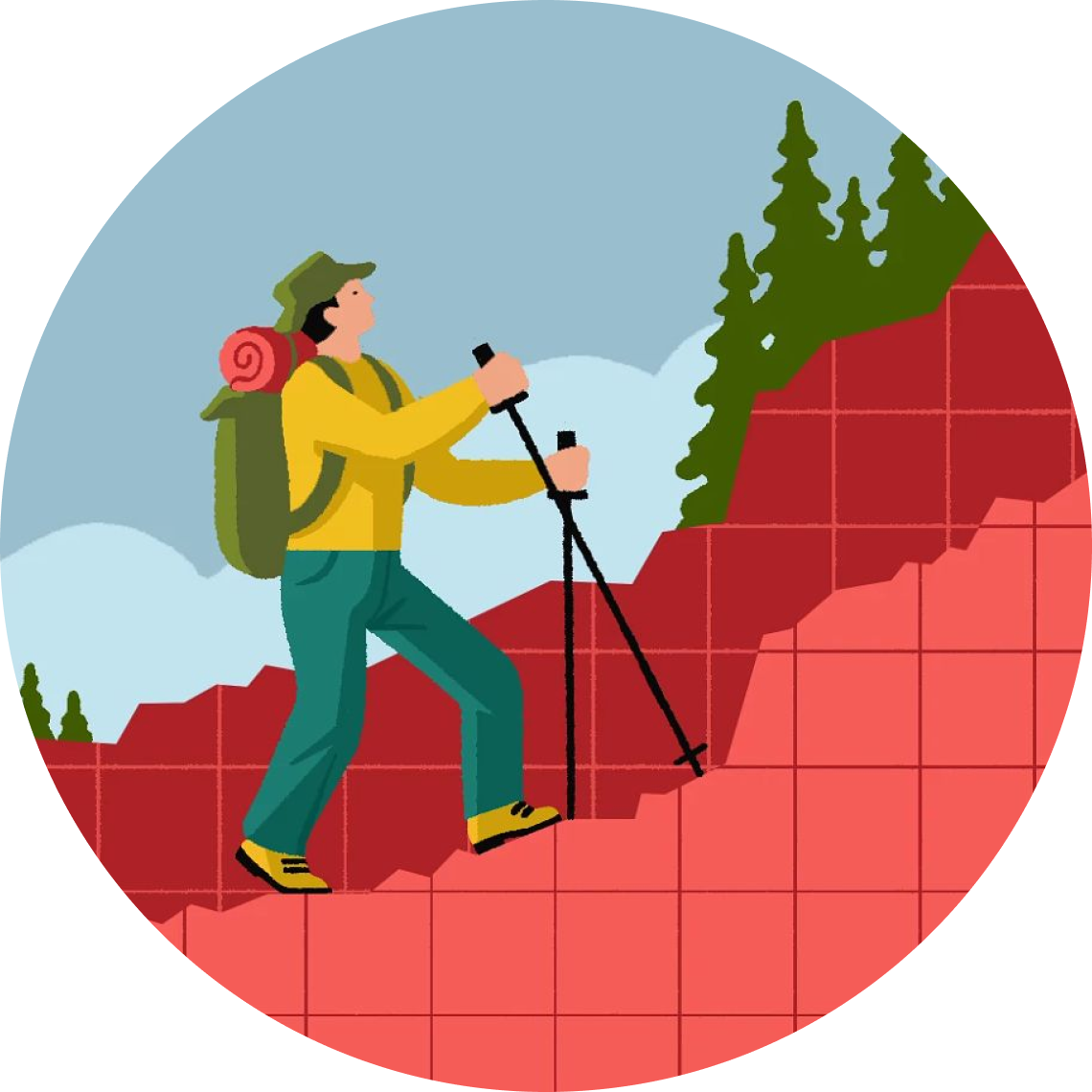person hiking with poles