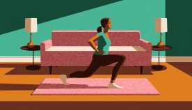 illustration of a woman doing a leg unge in her living room