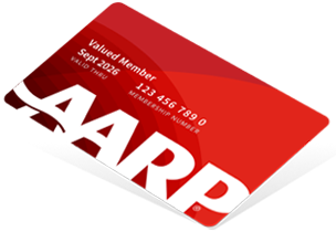 Red AARP membership card displayed at an angle