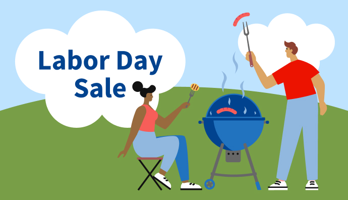 limited time labor day sale banner with people and grill at a community bbq​